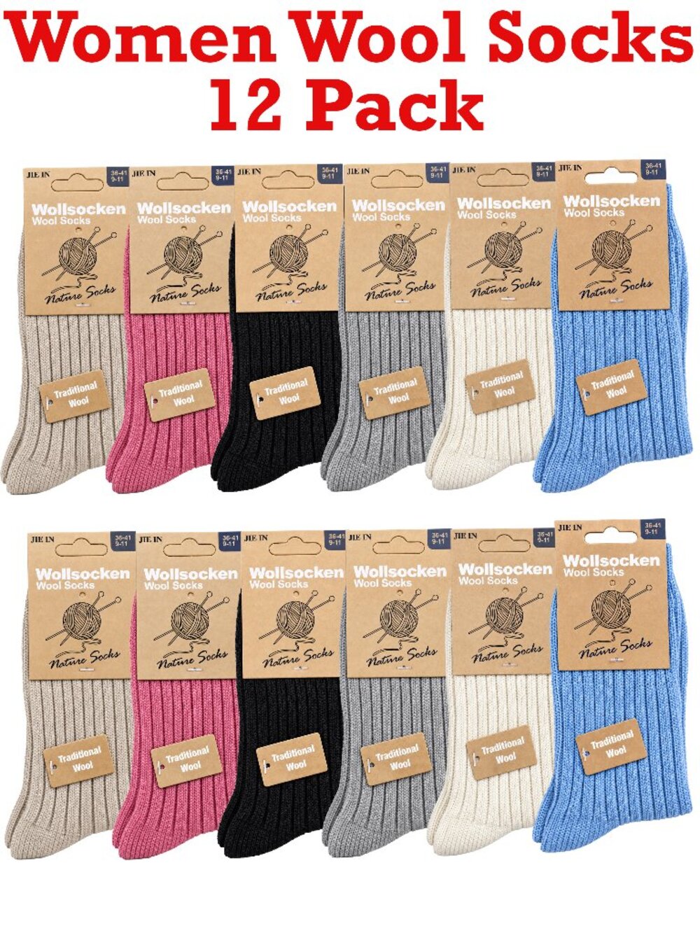 Women’s Wool Blend Socks Size 9-11, 12 Pack Warm Cozy Winter Socks